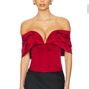 LPA SMALL ILARIA CORSET TOP IN RED Off-Shoulder Red Bustier Top